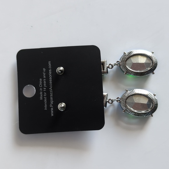 Paparazzi Extra Envious Green and Blue in Silver Earrings - Picture 3 of 7